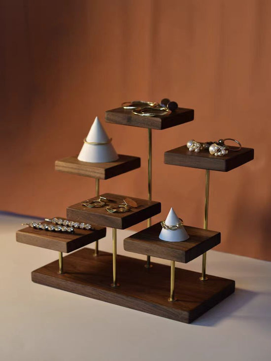 Multi-faceted Jewelry Display Stand, Jewerly Stand, Walnut & Brass